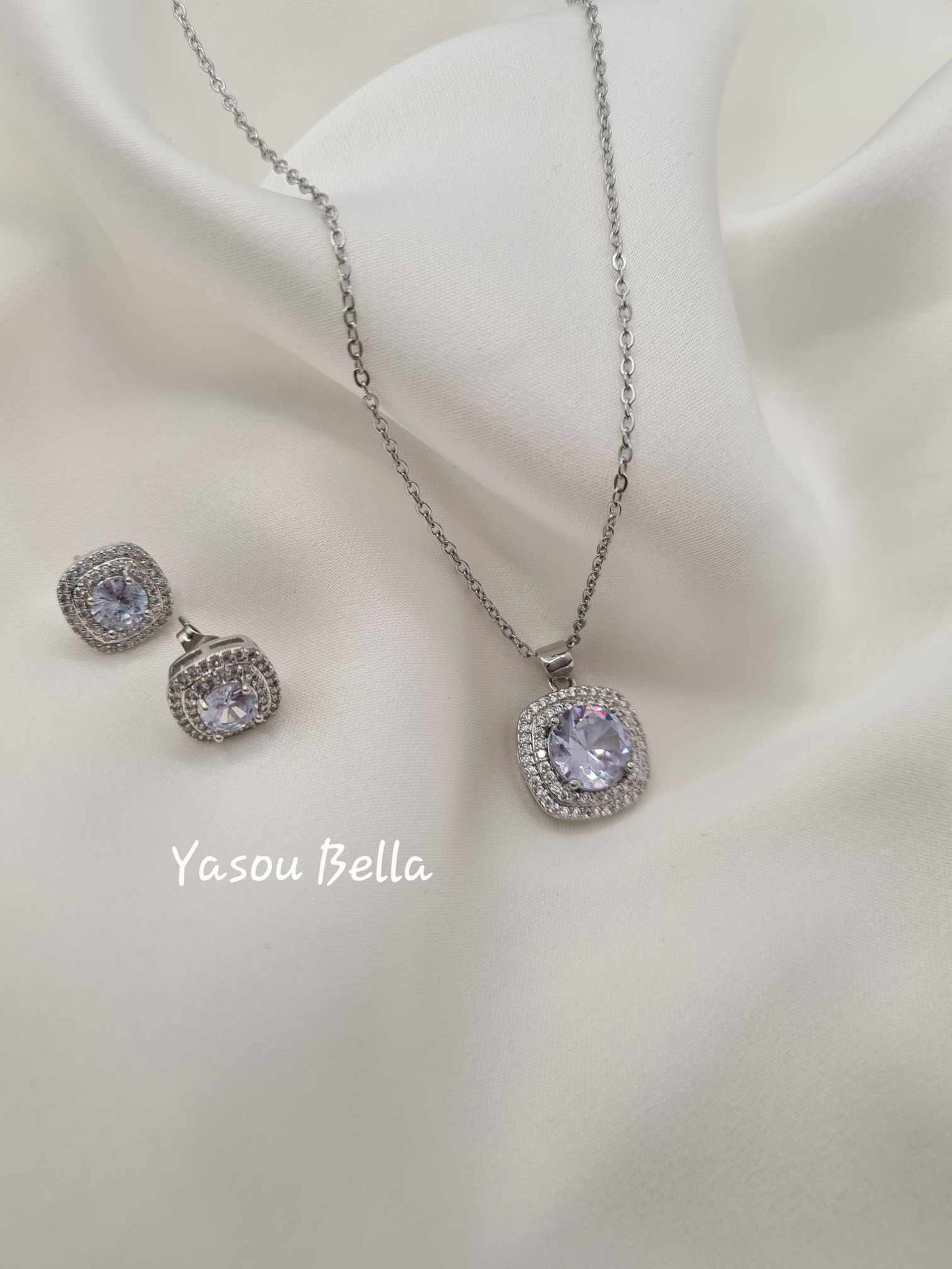 Collier et Boucle d'oreilles Diamant Strass Argenté